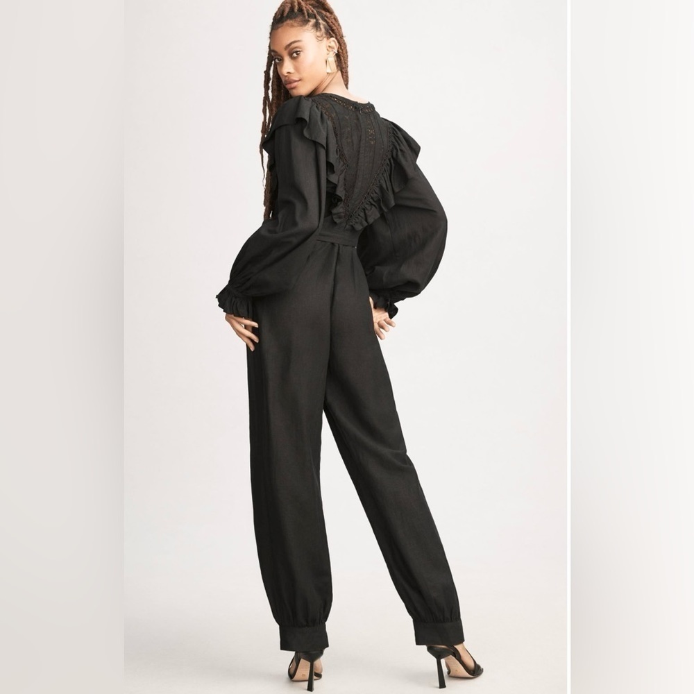 NWT Farm Rio Anthropologie Lace And Ruffles Black Jumpsuit Size XS - Picture 9 of 12